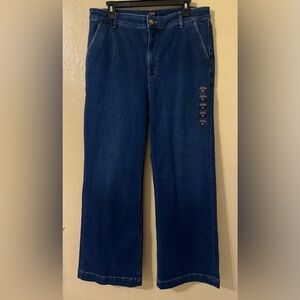$128 J.CREW Wide Leg Trouser Denim Jeans Signature Stretch High Rise 31